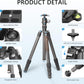 Portable Travel Tripod, Carbon Fiber Camera Tripod with Ball Head, with 360° Detachable Center Column, Folded Length 485mm, Max Load 15kg, Max. Height 1735mm (LX-324CT+XB-38)