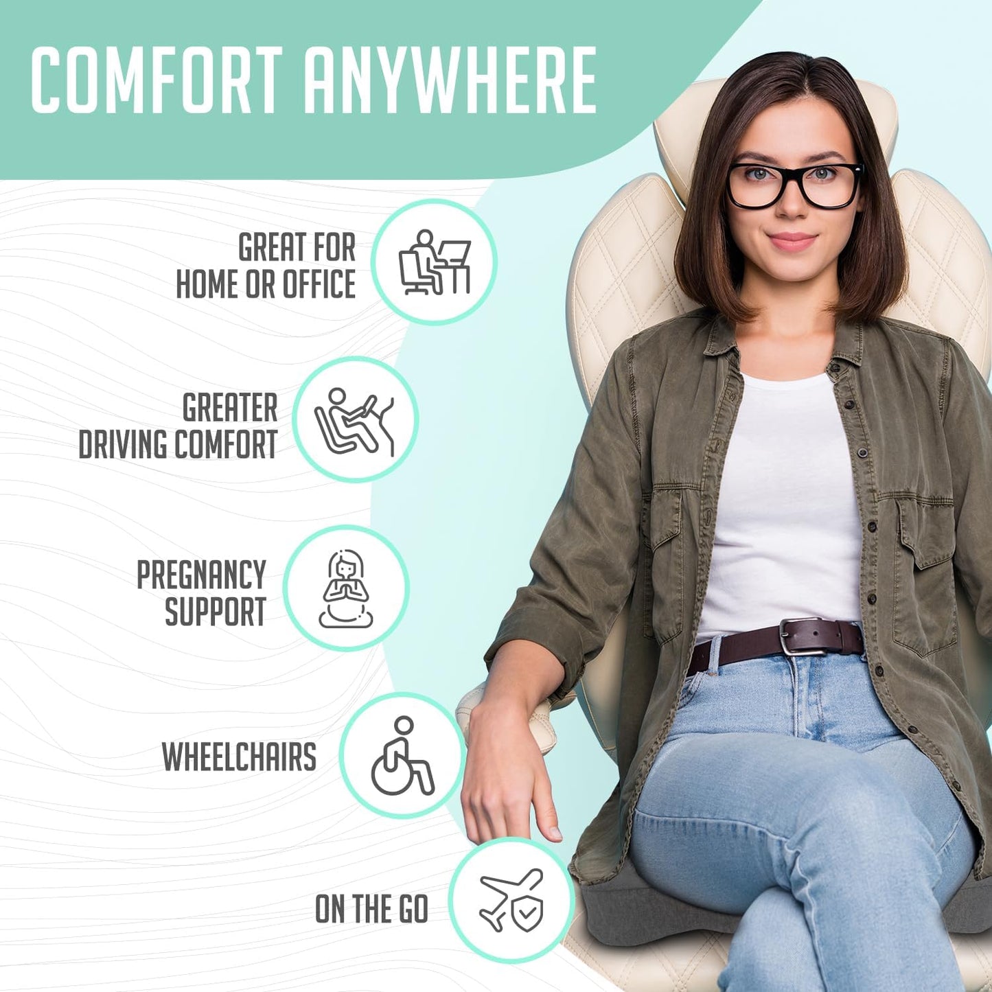 Premium Foldable Travel Tailbone Seat Cushion - for Relief of Lower Back, Sciatic, Butt and Tailbone Pain - for Home & Office Use, Perfect for Travel or Driving