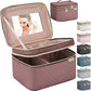 Large Makeup Bag with Mirror Double Layer Travel Make Up Organizer Case, Large Capacity Coemetic Bag with Brush Slot Divider