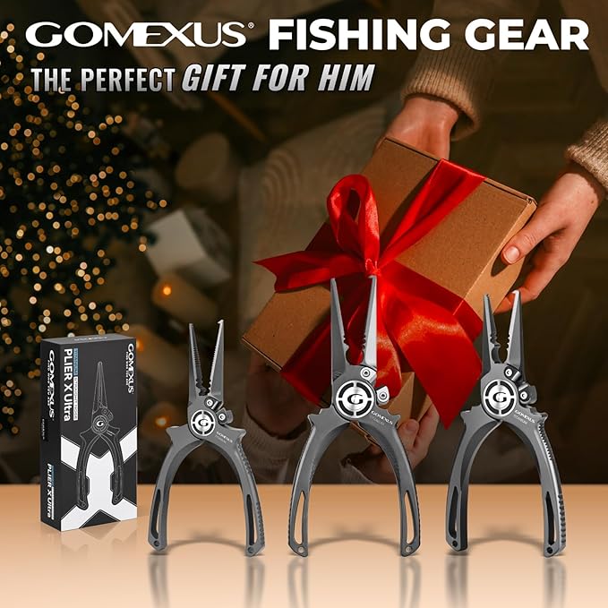 GOMEXUS Titanium Fishing Pliers 7'' with Side Cutters, Lanyard & Leather Sheath, Never Rust Hook Remover, Saltwater Resistant, Inshore & Nearshore Fishing (Split Ring Nose, 7 INCHES)