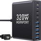 320W USB C Charger Block, 10-Port USB C Charging Station GaN III PD 65W PC Laptop Fast Charger Adapter for MacBook Pro/Air, DELL, iPad, iPhone, Samsung Galaxy Black