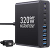 320W USB C Charger Block, 10-Port USB C Charging Station GaN III PD 65W PC Laptop Fast Charger Adapter for MacBook Pro/Air, DELL, iPad, iPhone, Samsung Galaxy Black