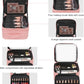 Relavel Makeup Bag with LED Mirror, Travel Makeup Case with Rechargeable Lighted Mirror 3 Color Lights, Dual Layer Cosmetic Box Makeup Brush Lipstick Holder Organizer for Women, Leather Pink
