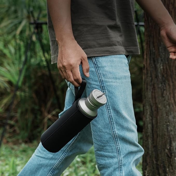 Outdoor 750ml Titanium Sports Bottle with Lid Flask Wide Mouth Water Bottle Canteen Drinking Bottle for Camping Cycling Hiking Ti3253d
