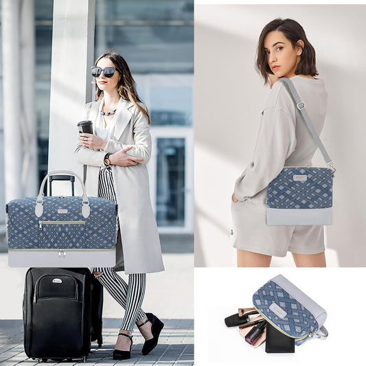 Weekender Bag for Women, Travel Duffel Bag Carry On Overnight Bag with Shoe Compartment Large Nylon Travel Weekend Tote Bag - Roamly