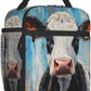 Cow Lunch Box for Kids Aldults, Realistic Animal Reusable Thermal Insulation Cooler Tote Bags, Black White Calf Pattern Insulated Bag for Student, School Picnic Camping Travel, Gifts