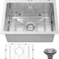 Drop In Kitchen Sink 25x22", 9" Basin Depth, 18 Gauge Stainless Steel Sink, 3D Embossed Surface Finish Top Mount with Accessories