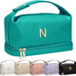 Young Women Gift Ideas, Personalized Makeup Bag with Handle, Initial Double Layer Cosmetic Bag with Makeup Brush Organizer, Cute Cosmetic Pouch for Women, Gifts for Friend Female Mom - Roamly