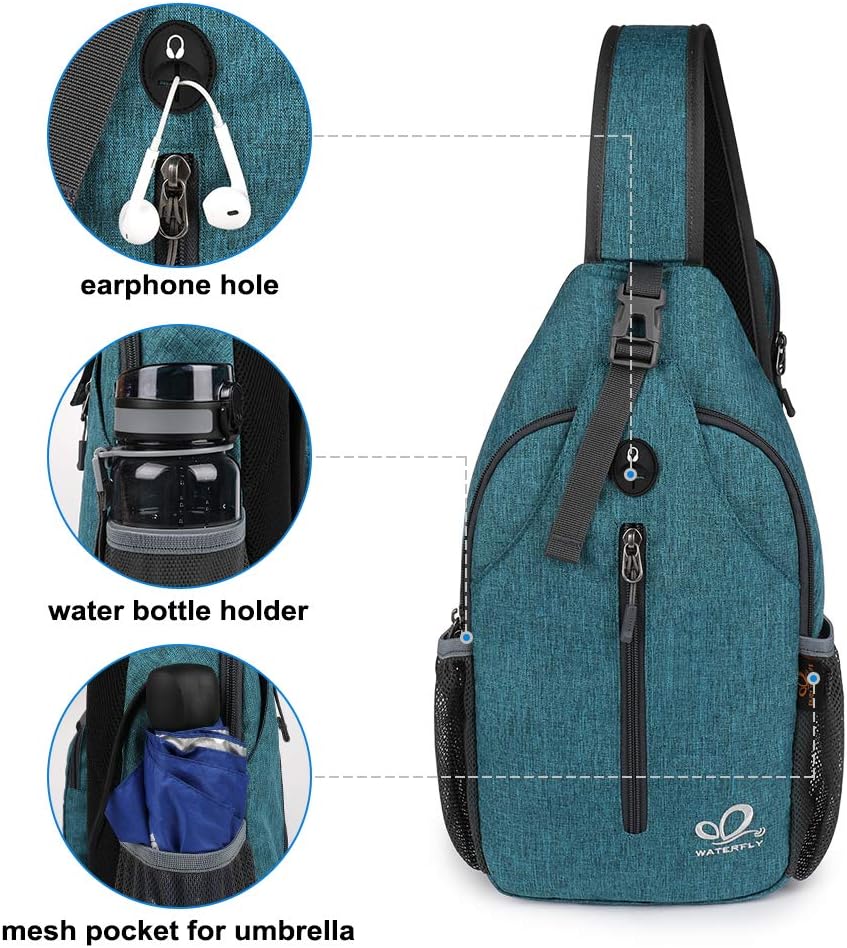 WATERFLY Crossbody Sling Backpack Sling Bag Travel Hiking Chest Bag Daypack - Roamly
