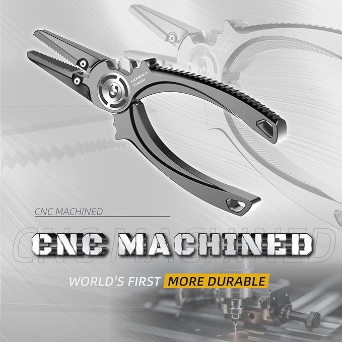 GOMEXUS Titanium Fishing Pliers 7.5'' with Side Cutters, Lanyard & Leather Sheath, Never Rust Hook Remover, Saltwater Resistant, Inshore & Nearshore Fishing (Offshore Straight Nose, 7.5 INCHES)