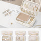 Vlando Travel Jewelry Case for Women Girls Mothers, PU Leather Small Mini Jewelry Box for Rings, Necklaces, Bracelets, Earring Holder Organizer Storage for Travel Accessories, Bridesmaid Gifts - Beige