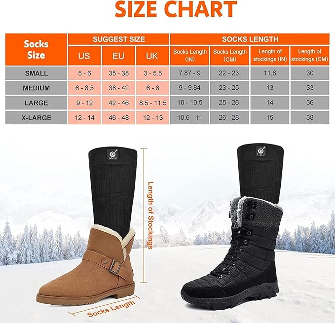SNOW DEER Upgraded Rechargeable Electric Heated Socks,7.4V 2200mAh Battery Powered Cold Weather Heat Socks for Men Women,Outdoor Riding Camping Hiking Motorcycle Skiing Warm Winter Socks