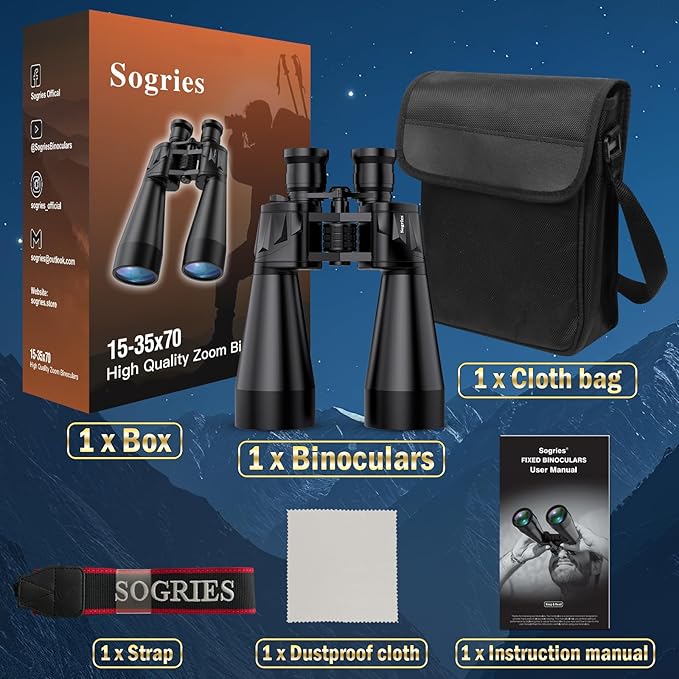 High Powered Binoculars 15-35x70 Zoom for Adults, Long Range Military Binoculars for Bird Watching Hunting Travel Concerts, Astronomy Binoculars with BAK4 Prism & FMC Lens