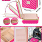 Kalolary Travel Makeup Train Cases with Lighted Mirror 3 Color Setting, Makeup Bag Cosmetic Case Organizer Adjustable Brightness Portable Makeup Storage Box with Detachable 5X Magnifying Mirror, Pink