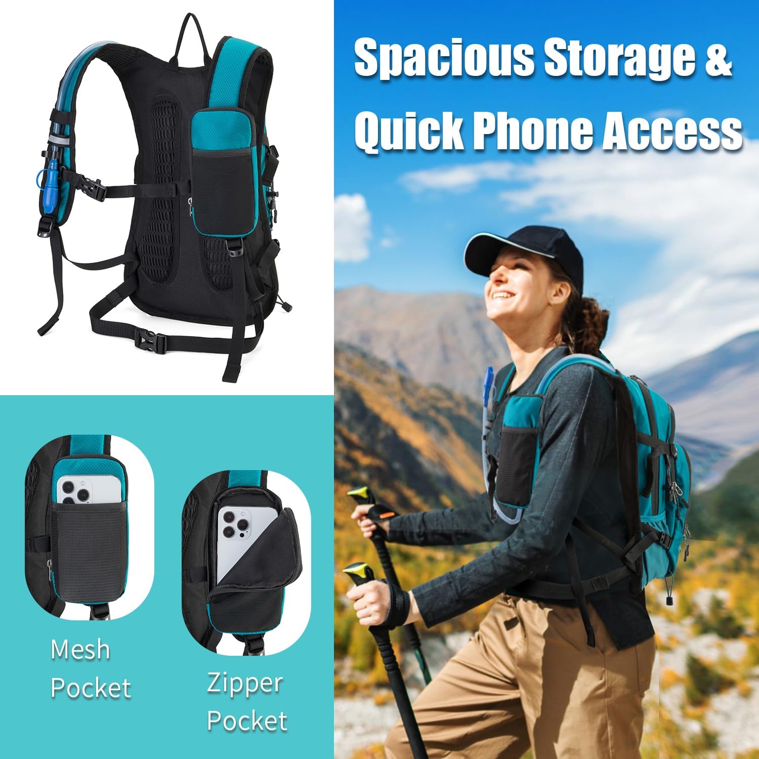 Hydration Backpack Pack with 2L Water Bladder 18L Hiking Backpack Women Men Lightweight Hydropack Insulated Daypack for Biking, Running, Festival - Roamly