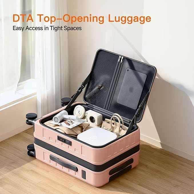 Expandable Lightweight PC Hard Shell Suitcase, 20-inch Luggage with TSA Lock, Top Opening & Cup Holder - Ideal for Business Travel Suitcase (Pink, Carry-on 20-Inch)