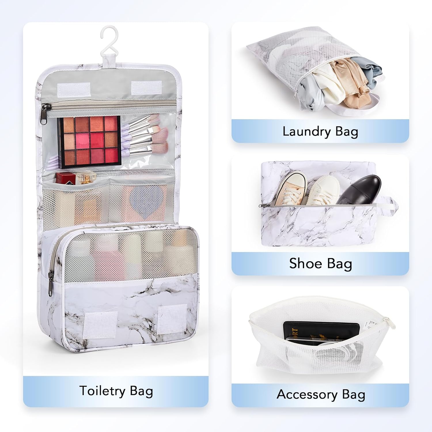 10 Set Compression Packing Cubes for Travel Essentials,Compressible Expandable Packing Cubes for Suitcase,OlarHike Luggage Organizer Bags for Travel,Handy Helper for Organizing Clothes(White Marble) - Roamly