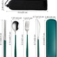 VANRA 4-Piece Portable Travel Utensils Set with Case 18/8 Stainless Steel Flatware Set Reusable Cutlery Set with Fork Spoon Knife Chopstick for Lunch Travel Camping School Work Picnic (Deep Green)