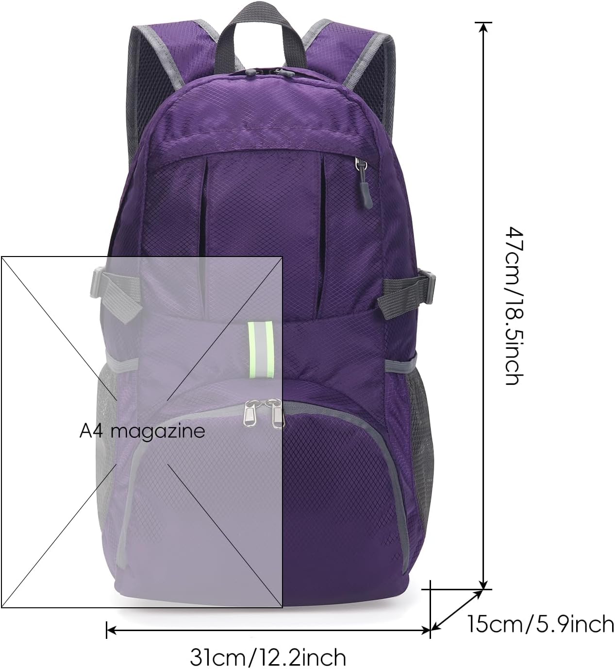Yaopeing Lightweight Backpack,25L Foldable Hiking Packable,Water Resistant Travel Outdoor Shoulder Bag for Woman Men,Purple - Roamly
