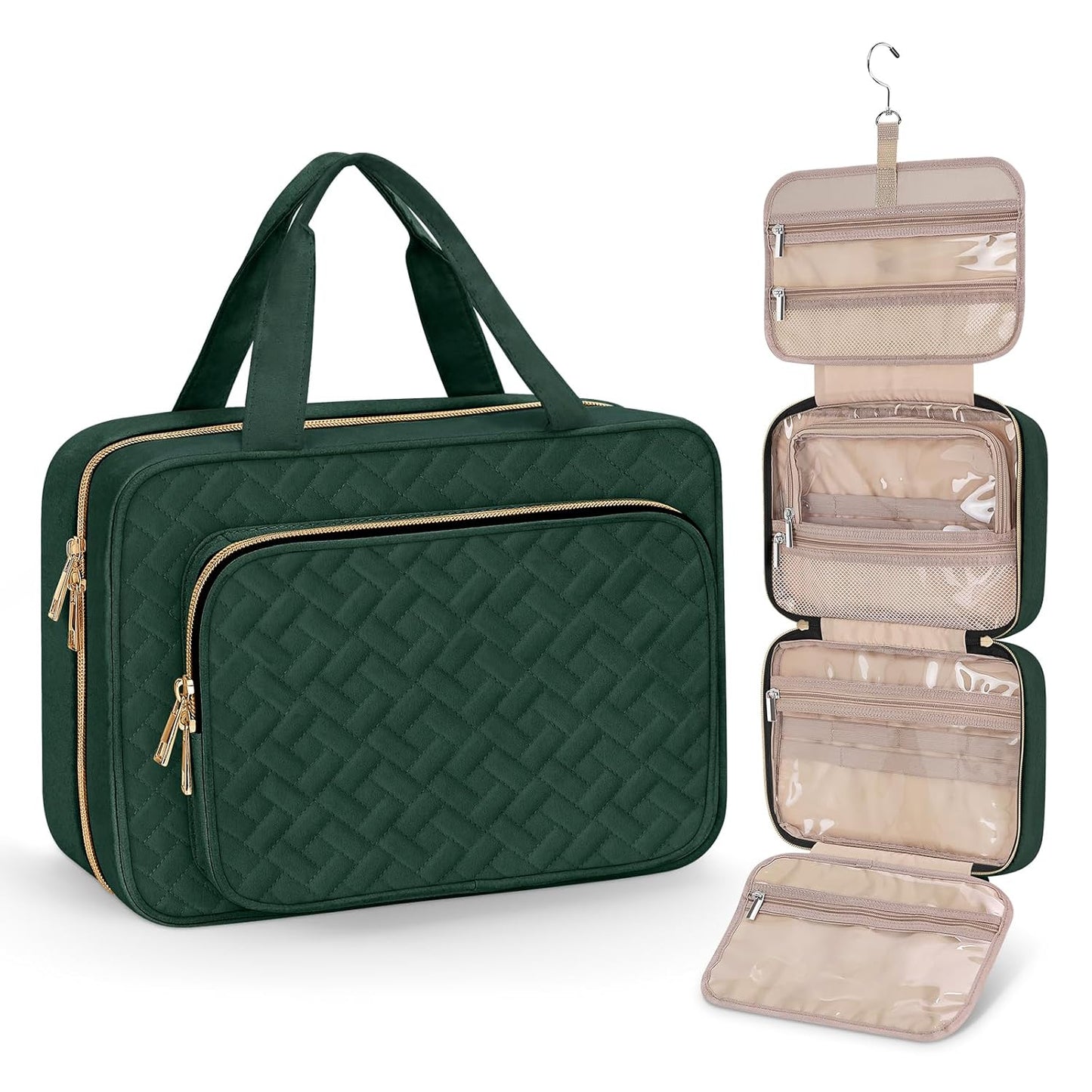 Wedama Toiletry Bag for Women, Medium Cosmetic Travel Bag, Hanging Toiletry Bag for Bathroom, Thickened PVC Waterproof Makeup Bag, Toiletries Bag for Travel Business Trips and Camping, Dark Green - Roamly