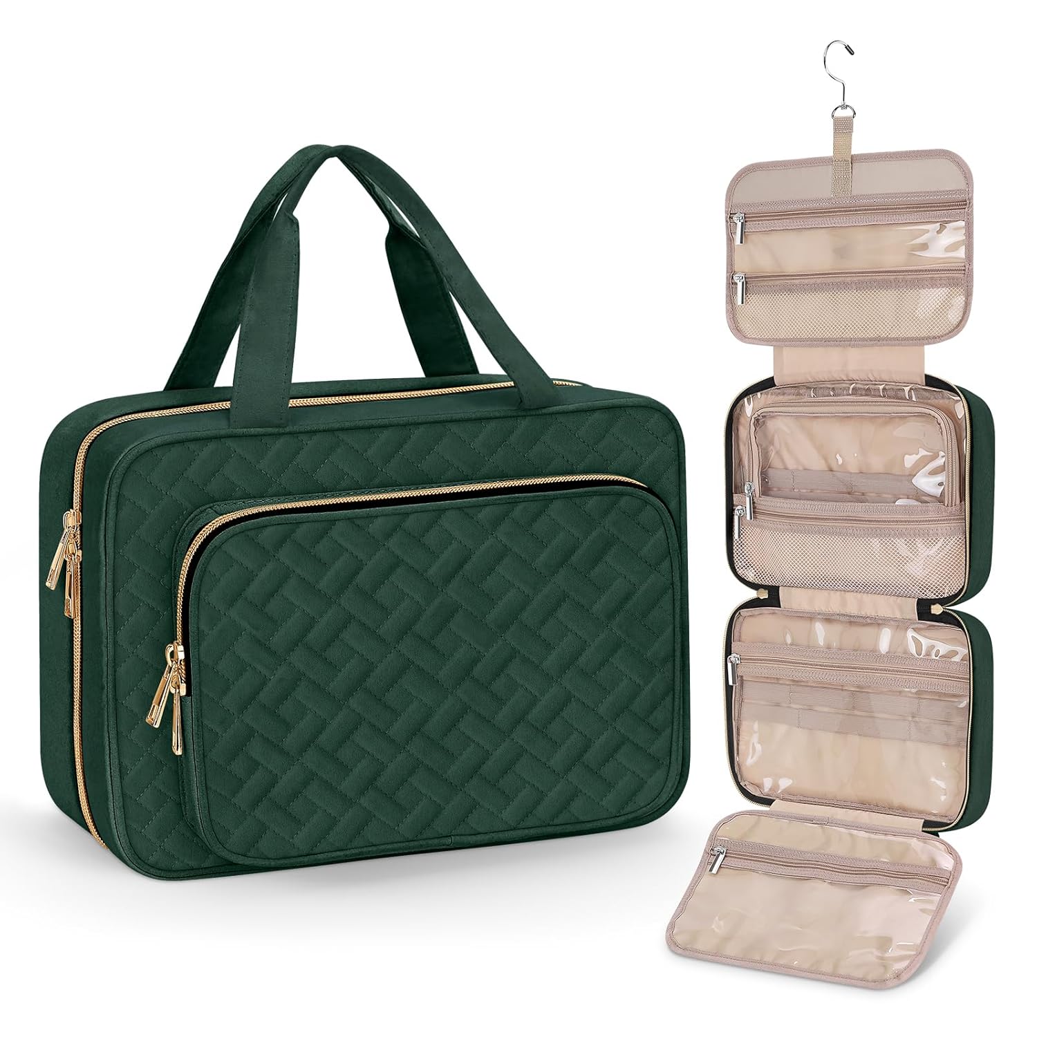 Wedama Toiletry Bag for Women, Medium Cosmetic Travel Bag, Hanging Toiletry Bag for Bathroom, Thickened PVC Waterproof Makeup Bag, Toiletries Bag for Travel Business Trips and Camping, Dark Green - Roamly