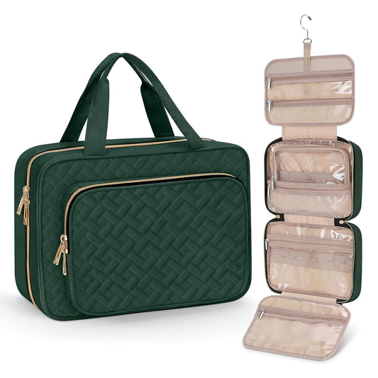 Wedama Toiletry Bag for Women, Medium Cosmetic Travel Bag, Hanging Toiletry Bag for Bathroom, Thickened PVC Waterproof Makeup Bag, Toiletries Bag for Travel Business Trips and Camping, Dark Green - Roamly