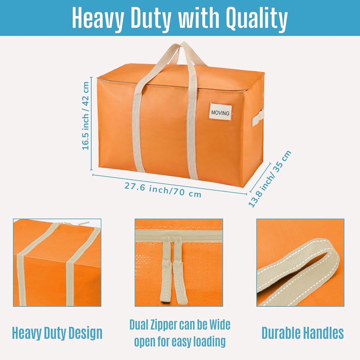 VENO 4 Pack Moving Bags, Heavy Duty, Moving Boxes Alternative, Packing Storage Supplies, Dorm Room Essentials with Zipper for Clothes, Extra Large Packaging Totes (Seasonal Autumn Orange, 4 Pack)