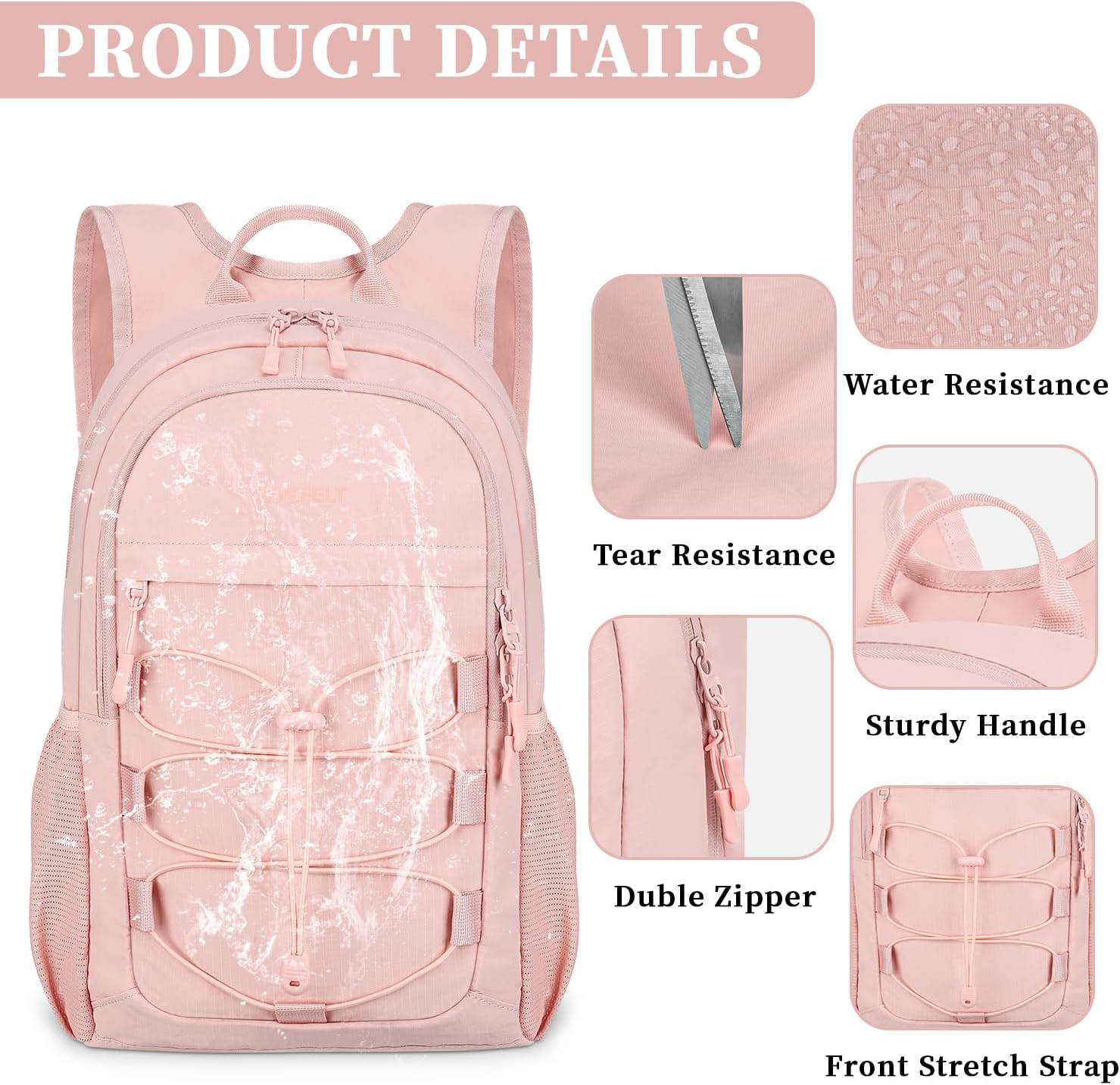 ZOMFELT Hiking Backpack for Women Men, 15L Lightweight Packable Backpack for Trip, Water Resistant Small Travel Backpacks, Foldable daypack for Hiking, Walking, Cycling, Camping, Pink - Roamly