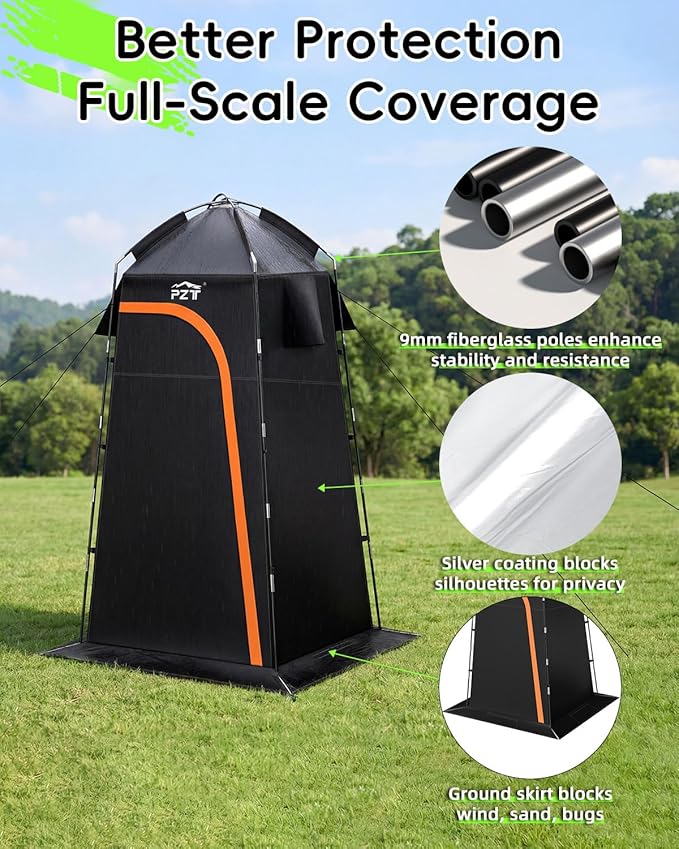 Large Shower Tent, Portable Privacy Tent with Mesh Floor & Carrying Bag, Lightweight & Sturdy, Easy Set Up, Portable Changing Room for Camping & Hiking, Fishing, Beach