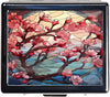 Silver Vintage Pill Box 7 Day Metal Pill Box with Mirror and 8 Compartments Cute Travel Pill Organizer for Purse (Stained Glass Cherry Blossom)