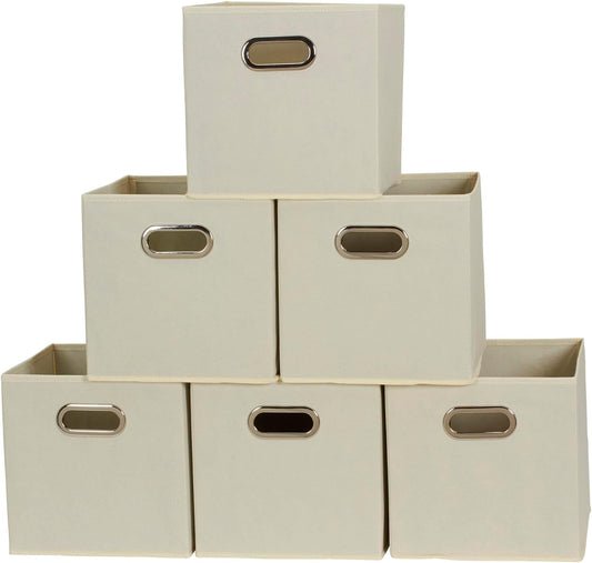 Household Essentials 82-1 Foldable Fabric Storage Bins |Cubby Cubes with Handles | Natural (Pack of 36)