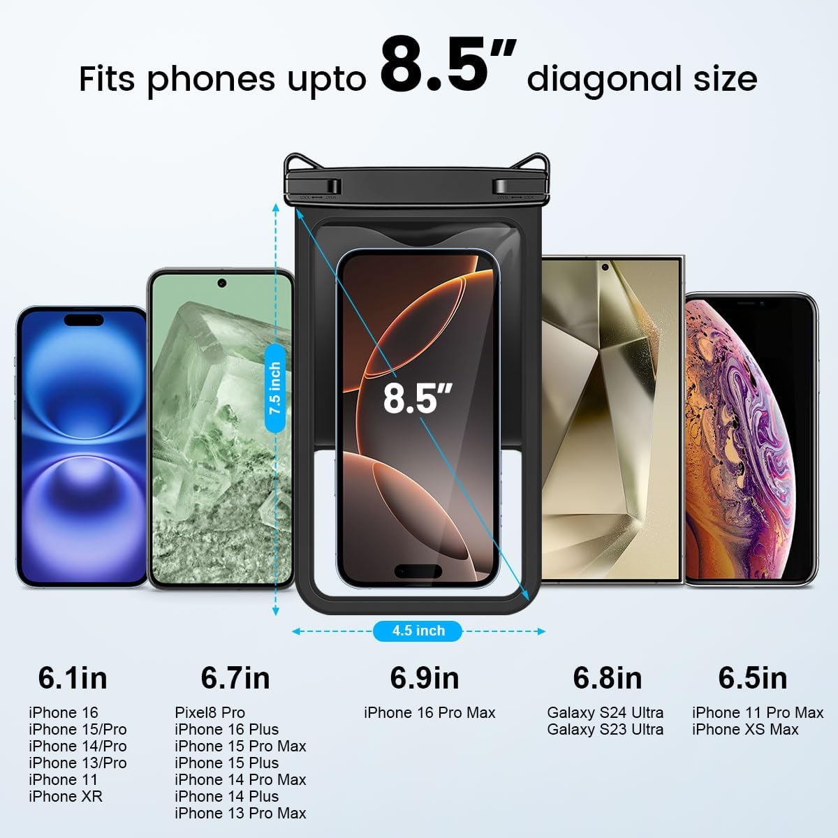 [Up to 8.5" Waterproof Phone Pouch - 2 Pack Waterproof Phone Case for iPhone 16 15 14 Pro Max Galaxy S25 S24 Ultra, IPX8 Dry Bag with Lanyard for Beach Travel Essentials