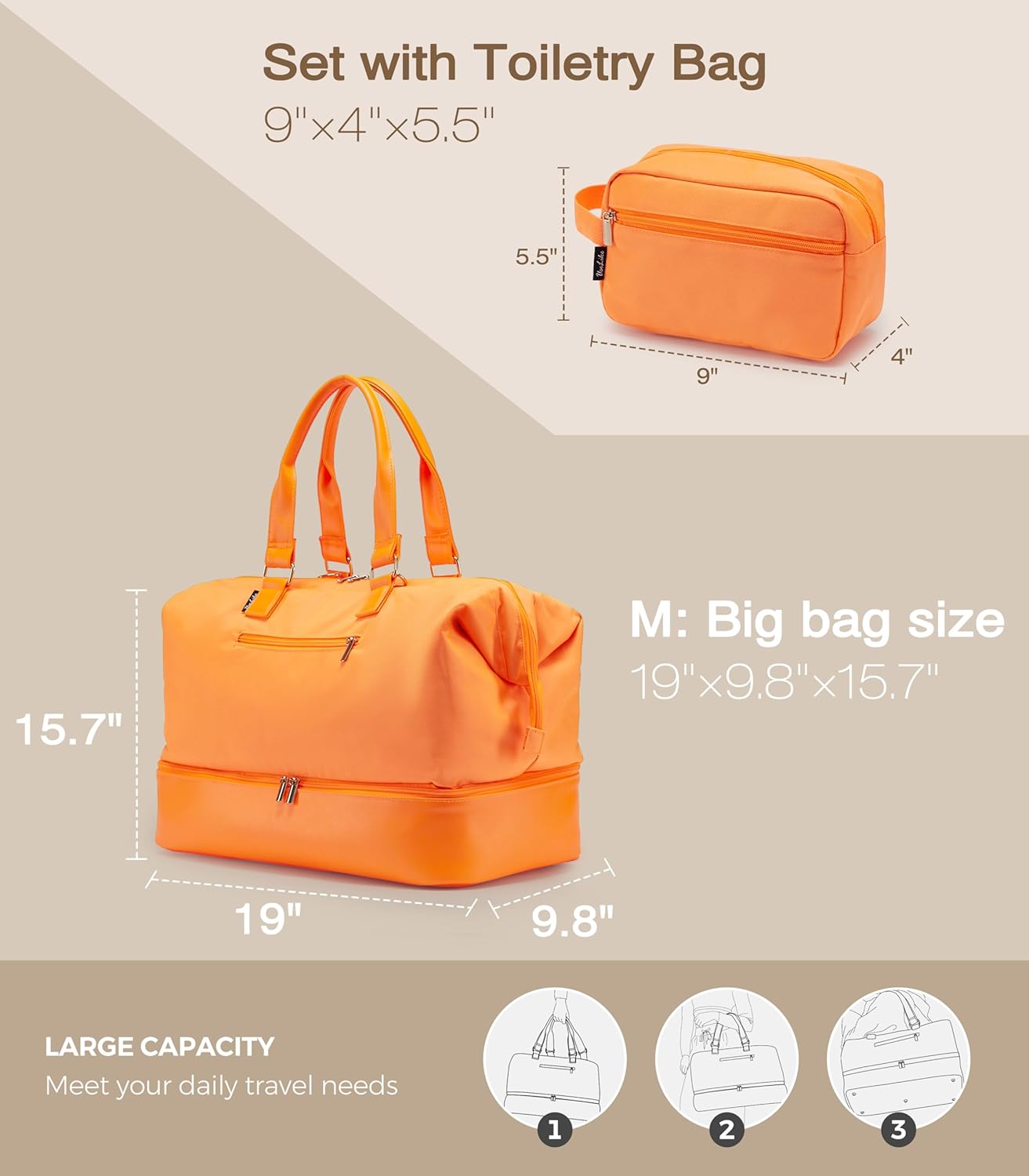 Weekender Bags for Women, Large Travel Duffel Bag with Shoes Compartment, Carry On Overnight Tote Bags with Toiletry Bags, Hospital Bags for Labor and Delivery - Roamly