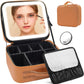 Makeup Case, Lighted Mirror, Travel, Waterproof, Brown