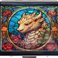 Silver Vintage Pill Box 7 Day Metal Pill Box with Mirror and 8 Compartments Cute Travel Pill Organizer for Purse (Dragon Stained Glass)