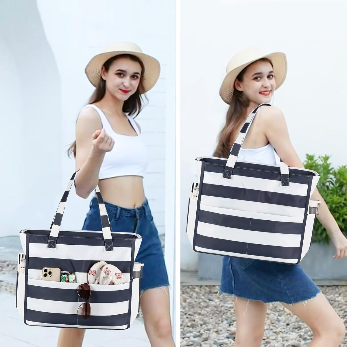 Waterproof Beach Tote Pool Bags for Women Ladies Extra Large Gym Tote Carry On Bag With Wet Compartment for Weekender Travel