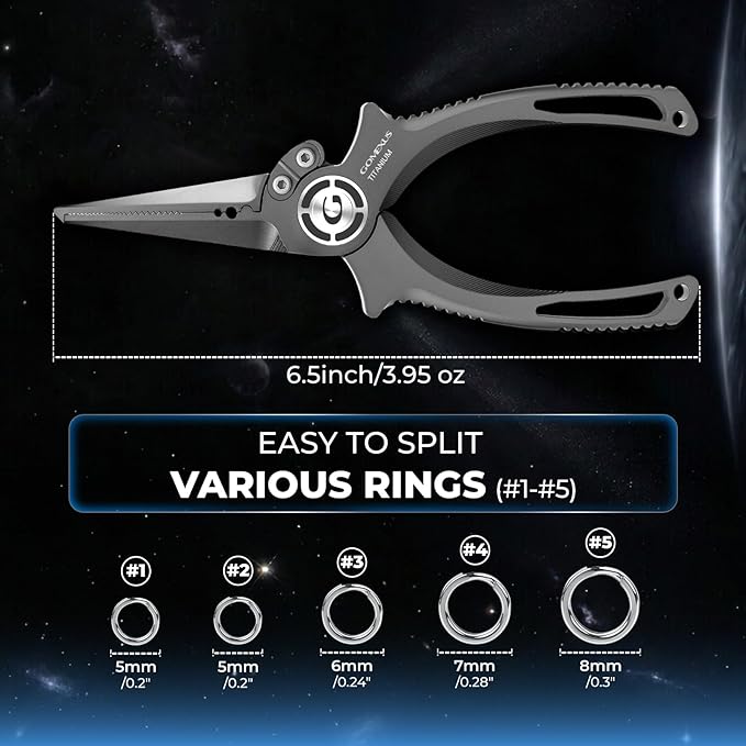 GOMEXUS Titanium Fishing Pliers 6.5'' with Side Cutters, Never Rust Hook Remover, Saltwater Resistant Fishing Tools for Inshore, Nearshore, Jigging Fishing