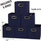 Household Essentials 81-1 Foldable Fabric Storage Bins | Set of 6 Cubby Cubes with Handles | Navy Blue, 6 lbs