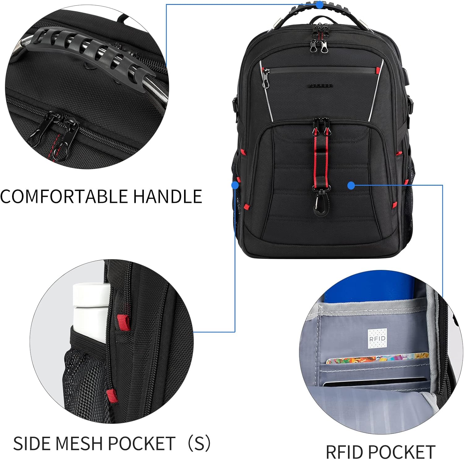 KROSER Travel Laptop Backpack 18.4 inch XXXL Computer Backpack Stylish College Backpack with RFID Pockets USB Charging Port REFLECTIVE STRIPS Water-Repellent Day pack for Business/Men - Roamly