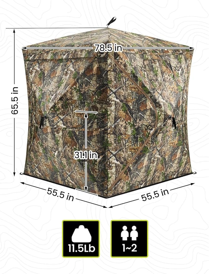 TIDEWE Hunting Blind 270°See Through with Carrying Bag for Turkey Hunting, Pop Up Ground Blinds, Portable Resilient Hunting Tent