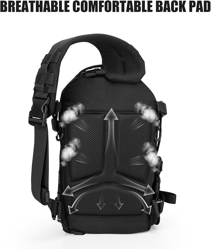 Jueachy Tactical Sling Bag for Men: Everyday Carry Gear 12L EDC CCW Concealed Carry Sling Bag 2-in-1 Shoulder Bag Backpack