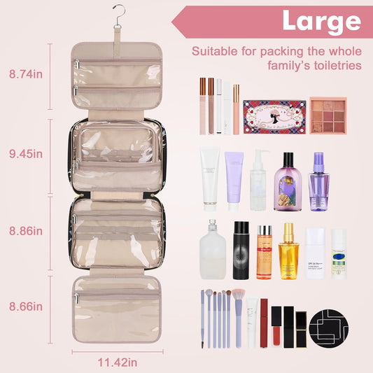 Wedama Toiletry Bag for Women, Large Cosmetic Travel Bag, Hanging Toiletry Bag for Bathroom, PVC Waterproof Makeup Bag, Toiletries Bag for Travel Business Trips and Camping, Black+Pink Floral - Roamly