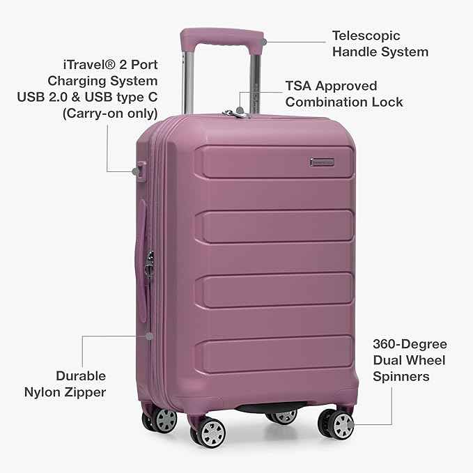 Traveler's Choice Pagosa Hardshell Expandable Luggage with Spinner Wheels, Mauve, 30-Inch Large