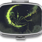 Metal 2 Compartment Pill Organizer Travel Friendly Portable Compact Pill Box Cute Pill Case to Hold Vitamins,Fish Oil,Supplements,Meds,Tablet for Purse,Pocket. (The Skeleton on The Moon)