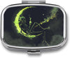 Metal 2 Compartment Pill Organizer Travel Friendly Portable Compact Pill Box Cute Pill Case to Hold Vitamins,Fish Oil,Supplements,Meds,Tablet for Purse,Pocket. (The Skeleton on The Moon)