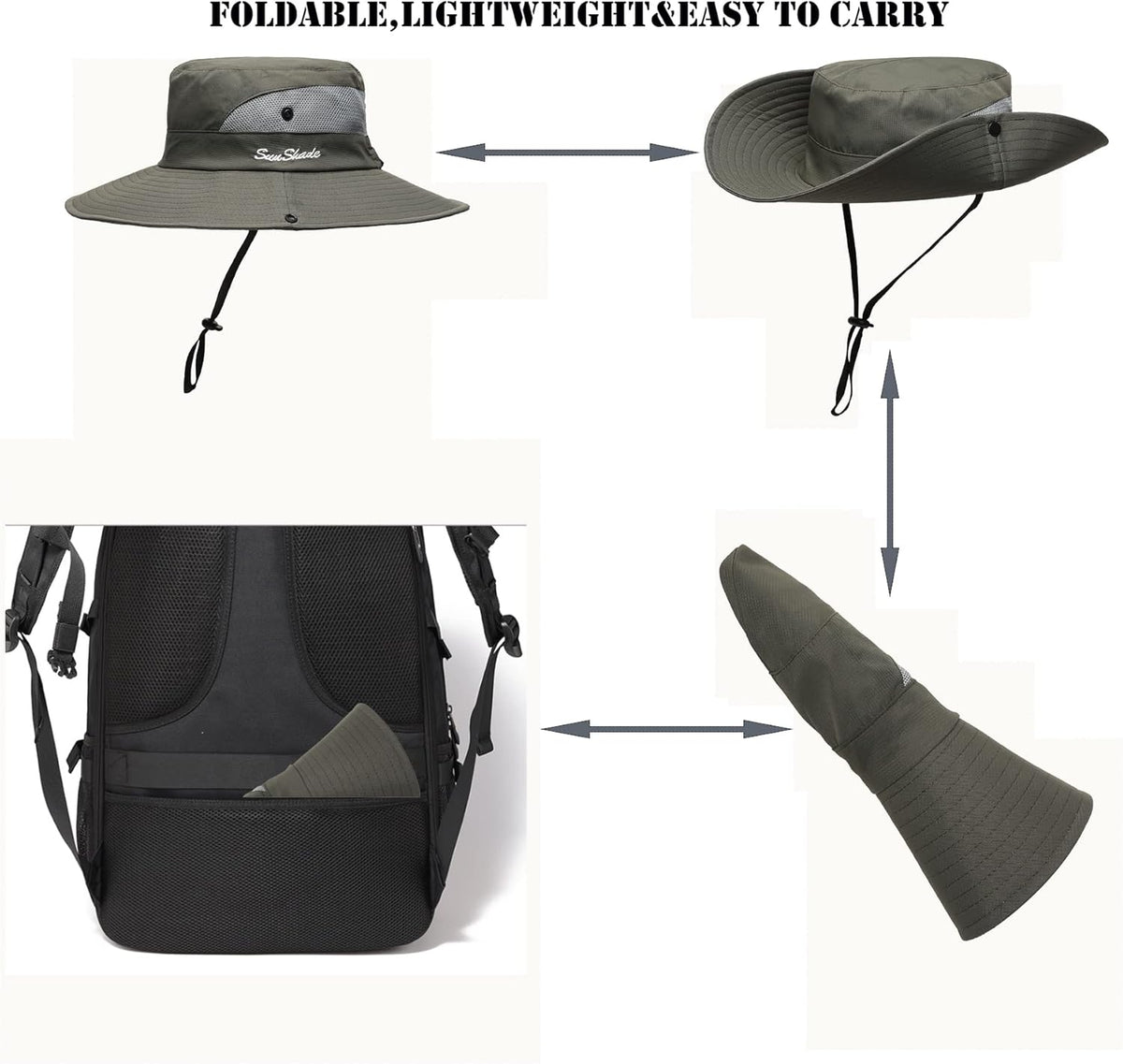 Womens Summer Sun Hat Beach Hat Wide Brim Outdoor UV Protection Hat Foldable Cool Mesh Ponytail Bucket Hat