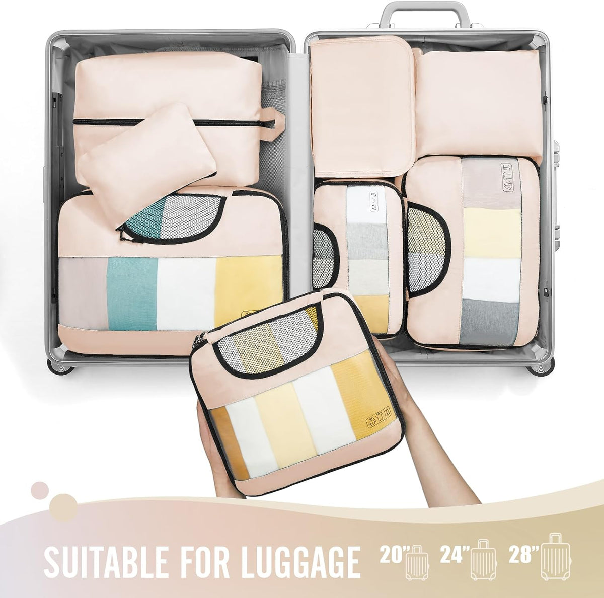 Veken 8 Set Packing Cubes, Travel Gifts for Women Mom, Carry on Suitcase Organizer Bags with Hanging Toiletry Bag and Large Laundry Bag, Travel Essentials Luggage Accessories for Cruise Ship - Roamly