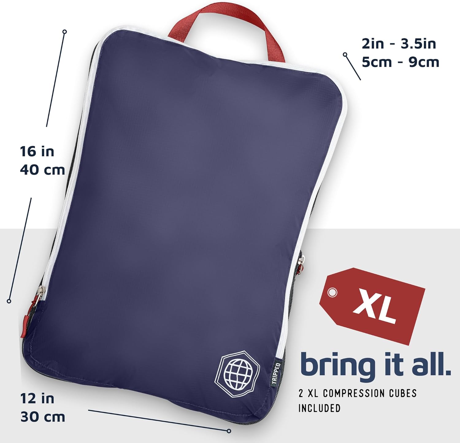 Large Compression Packing Cubes 6 Piece Set for Travel with Lightweight Laundry Bag for Carry-On Suitcase by TRIPPED Travel Gear (Navy) - Roamly