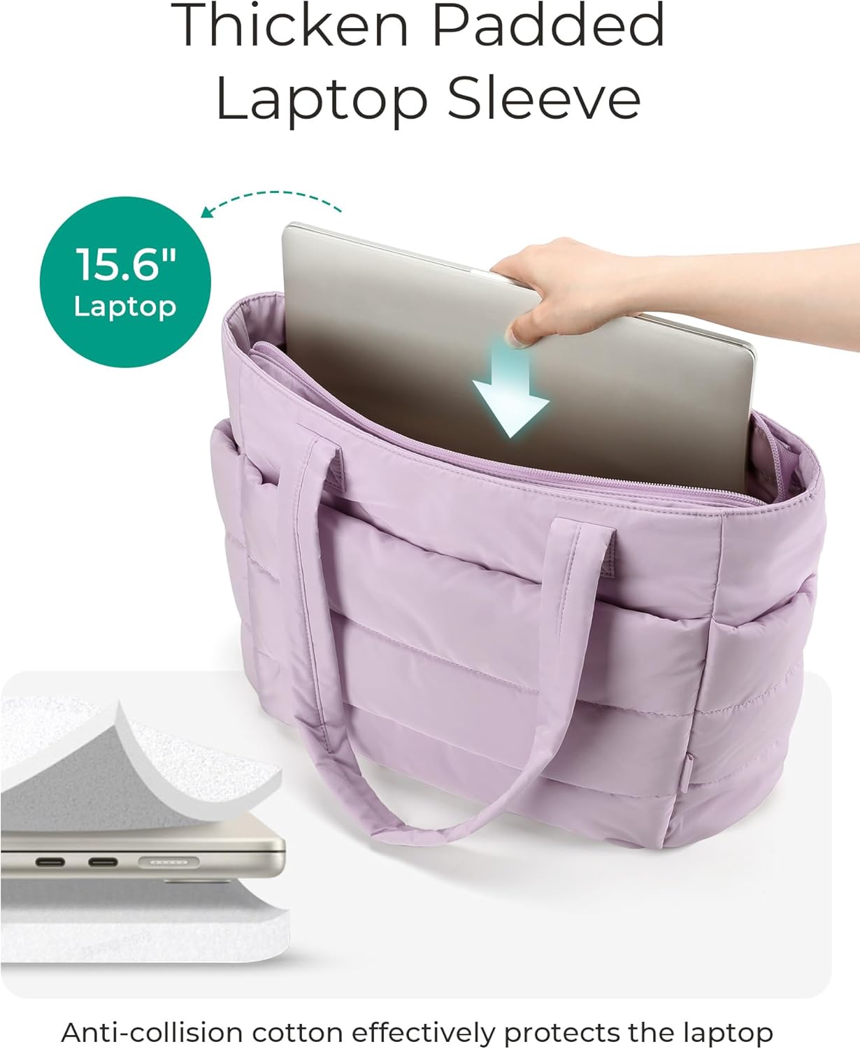 BAGSMART Tote Bag for Women, Lightweight Puffy Tote Bag with Compartments Shoulder Bag Handbag for Travel, Work, Gym,
