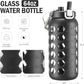 MUKOKO 64oz Glass Water Bottles with Straw and Lid,Half Gallon Water Bottle with Time Marker,Large Glass Water Jug with Silicone Sleeve and Stainless Steel Handle-Black